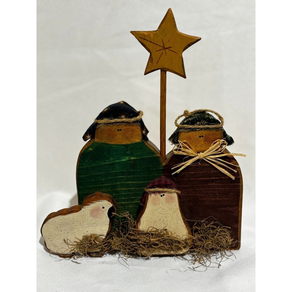 Nativity Scene Decor Handmade‎ Painted Wood American Folk Art Country Christmas